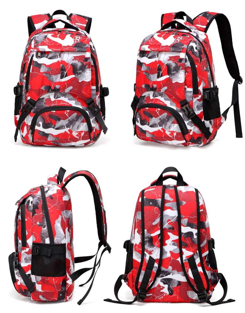 BLUEFAIRY Kids Backpack for Girls Boys Elementary Middle School Bookbag for Teens Ages 8-10 Back to School Bags Large Compartment Mochila Escolar para NiÃƒÂ±os Camo Red - Image 2